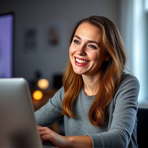 Mujer sonriendo mientras ense√±a durante un curso online.